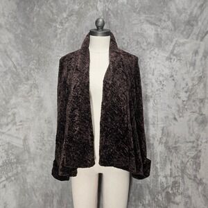 Connected Women M Brown Crushed Velvet Open Front Cardigan Sweater‎ Jacket Cozy